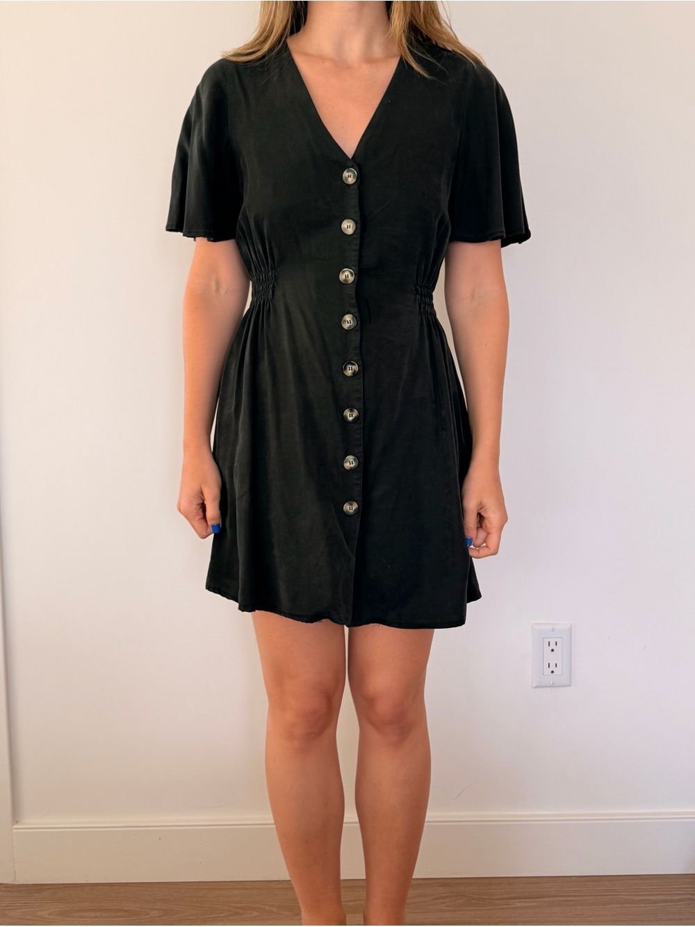 Zara Black Button-Front Mini Dress